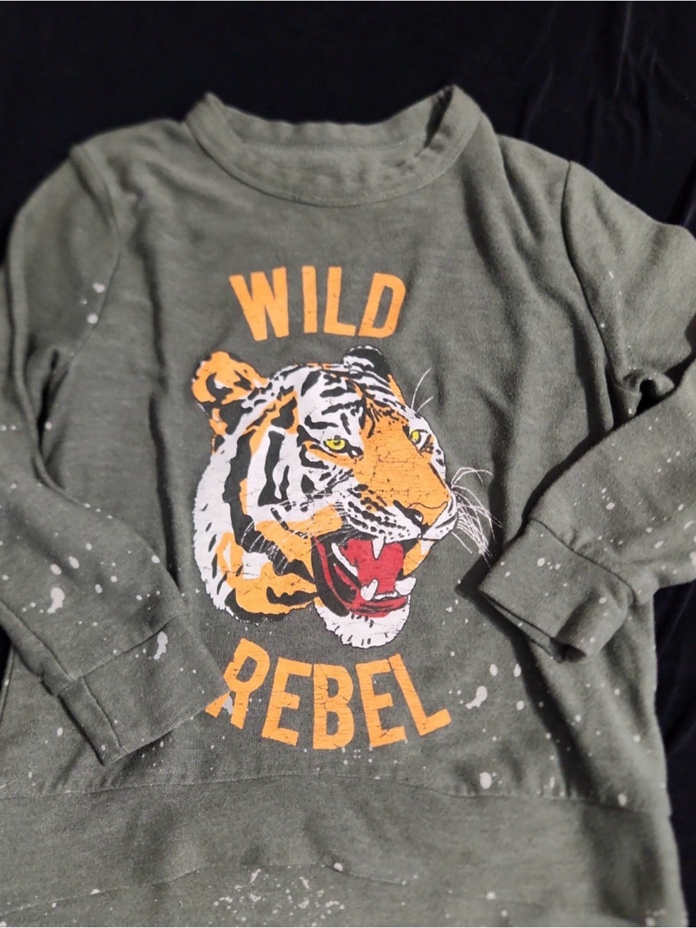 Chaser Wild Rebel Tiger Graphic Sweatshirt Olive Green Paint Splatter XS - Picture 4 of 11